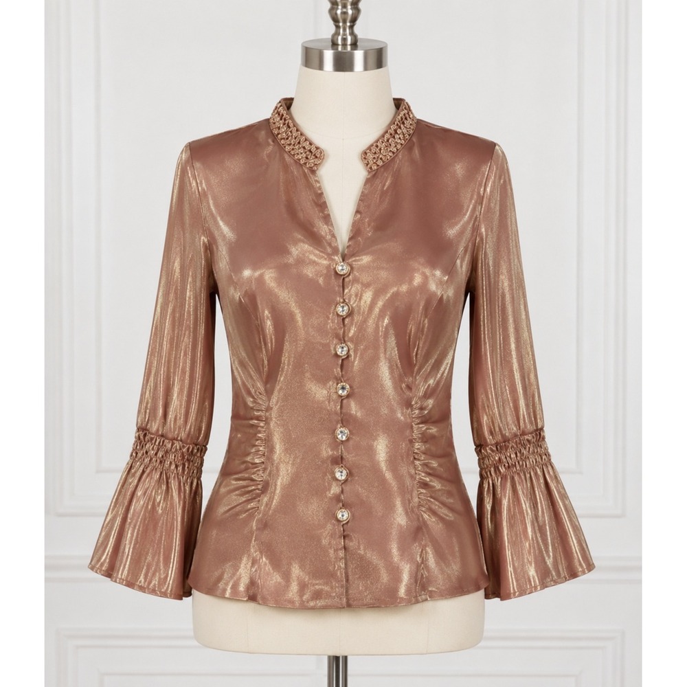 Vintage J.R. Nites Evening Top Sz 8 Gold Rhinestone Button Beaded Trim NWT Rare